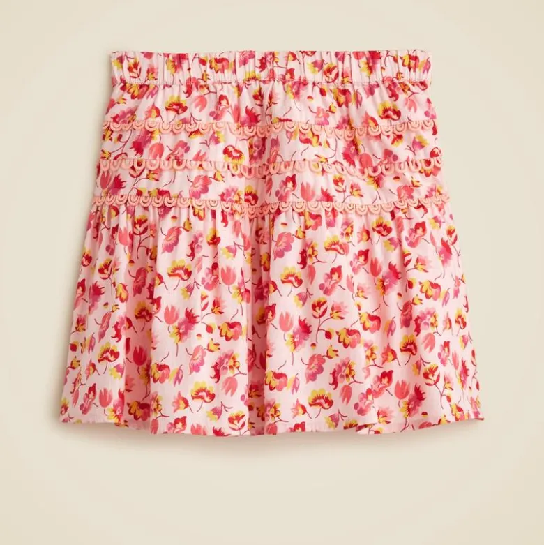 Girls' rickrack skirt in linen-cotton blend floral