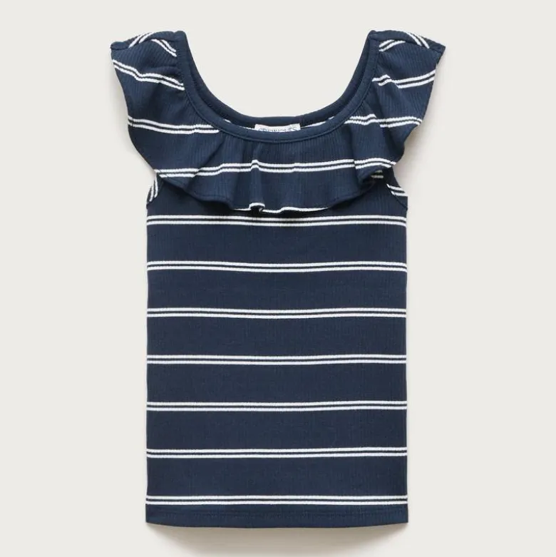 Girls' ruffle-shoulder tank top in vintage rib