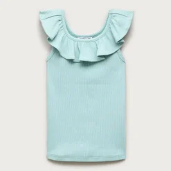 Girls' ruffle-shoulder tank top in vintage rib