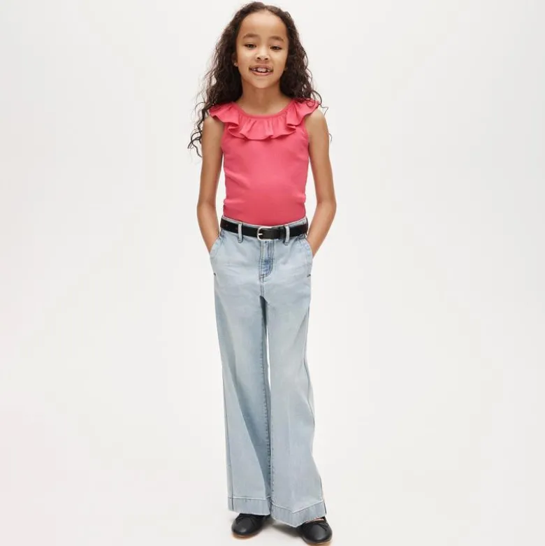 Girls' ruffle-shoulder tank top in vintage rib
