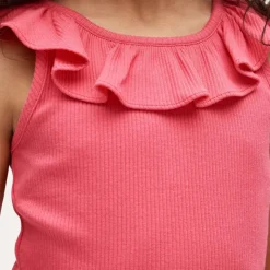 Girls' ruffle-shoulder tank top in vintage rib