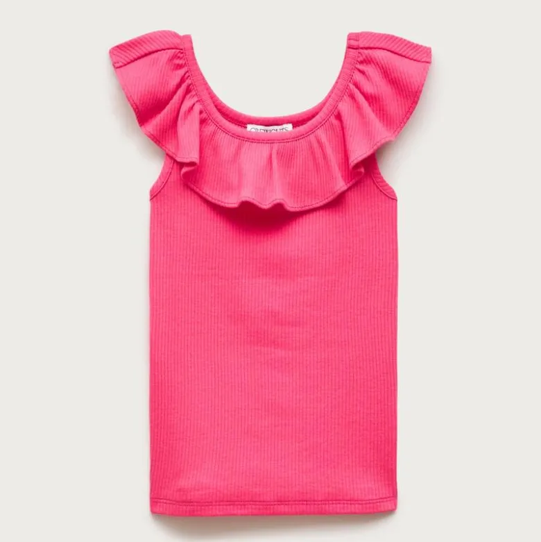 Girls' ruffle-shoulder tank top in vintage rib