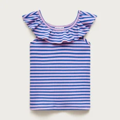 Girls' ruffle-shoulder tank top in vintage rib