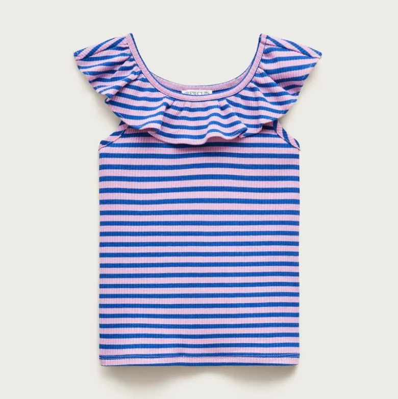 Girls' ruffle-shoulder tank top in vintage rib