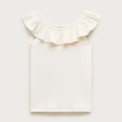 Girls' ruffle-shoulder tank top in vintage rib