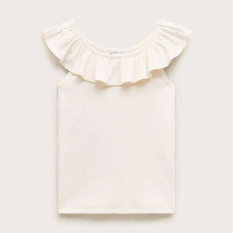 Girls' ruffle-shoulder tank top in vintage rib