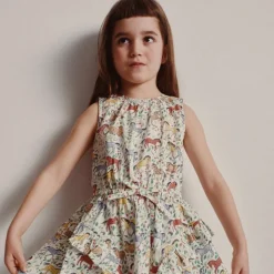 Girls' ruffle-skirt dress in wild horses print