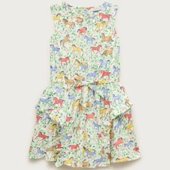 Girls' ruffle-skirt dress in wild horses print