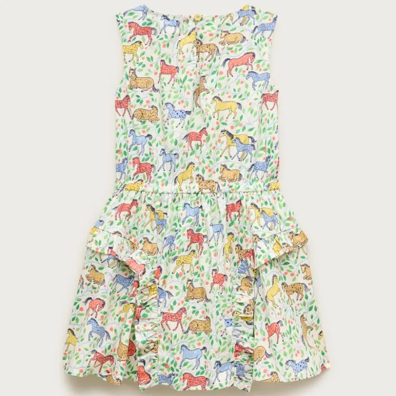 Girls' ruffle-skirt dress in wild horses print