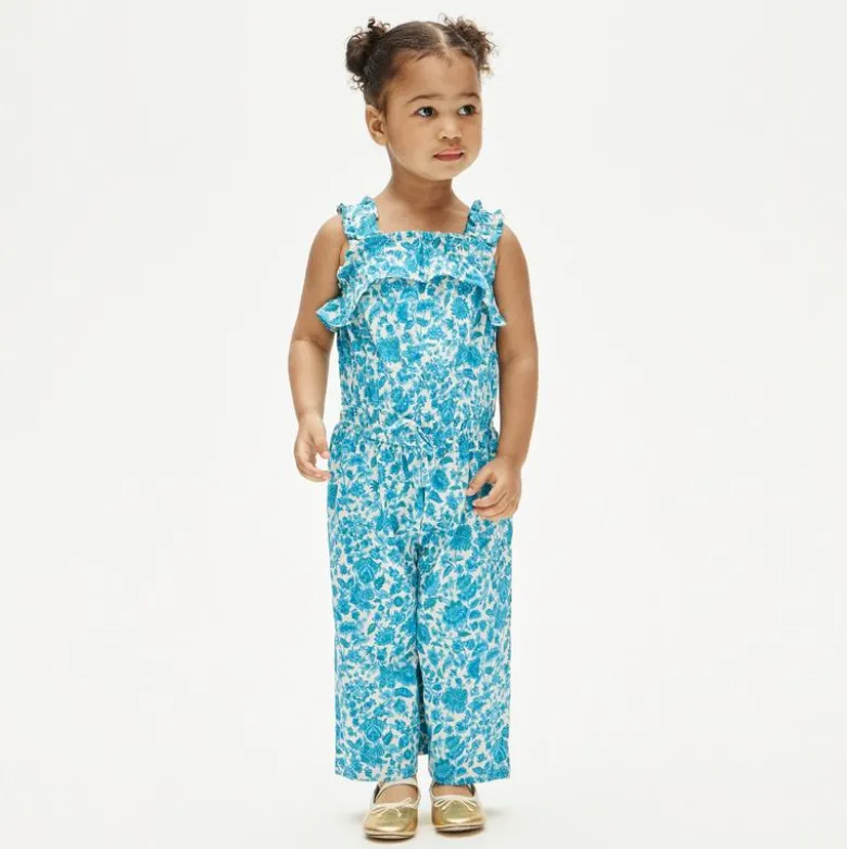Girls' ruffle-trim jumpsuit in broken-in-jersey floral