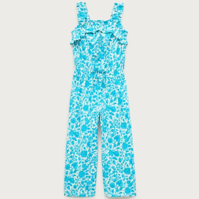 Girls' ruffle-trim jumpsuit in broken-in-jersey floral