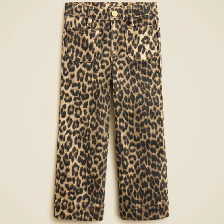 Girls' sailor denim trouser in leopard print