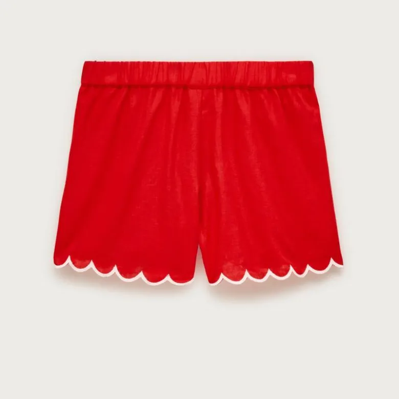 Girls' scallop-trim short in linen blend