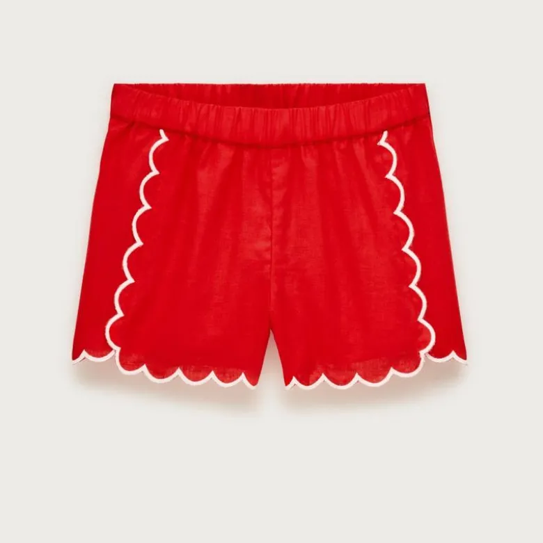 Girls' scallop-trim short in linen blend
