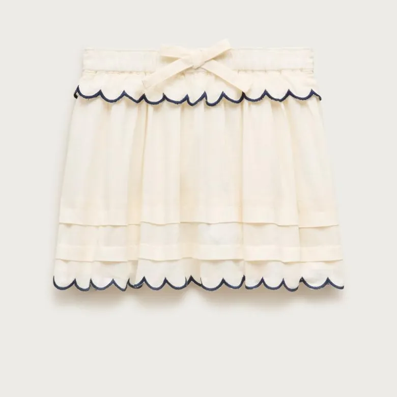 Girls' scallop-trim skirt in linen blend