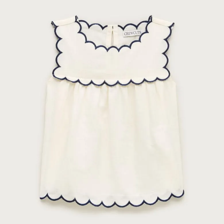 Girls' scallop-trim top in linen blend