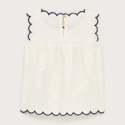 Girls' scallop-trim top in linen blend