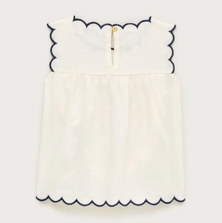 Girls' scallop-trim top in linen blend