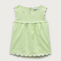 Girls' scallop-trim top in linen blend