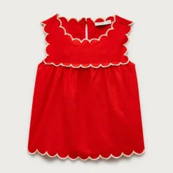 Girls' scallop-trim top in linen blend