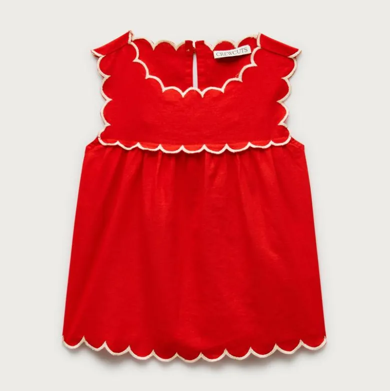 Girls' scallop-trim top in linen blend