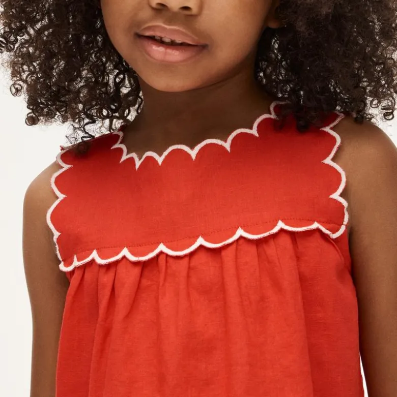 Girls' scallop-trim top in linen blend