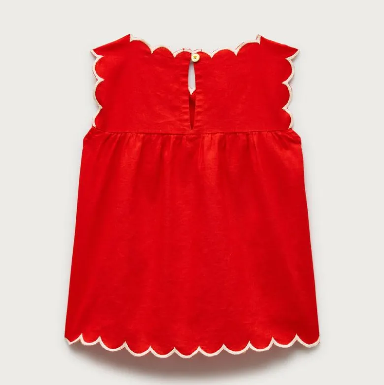 Girls' scallop-trim top in linen blend