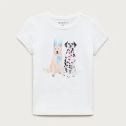 Girls' short-sleeve Easter pup graphic T-shirt with sequins