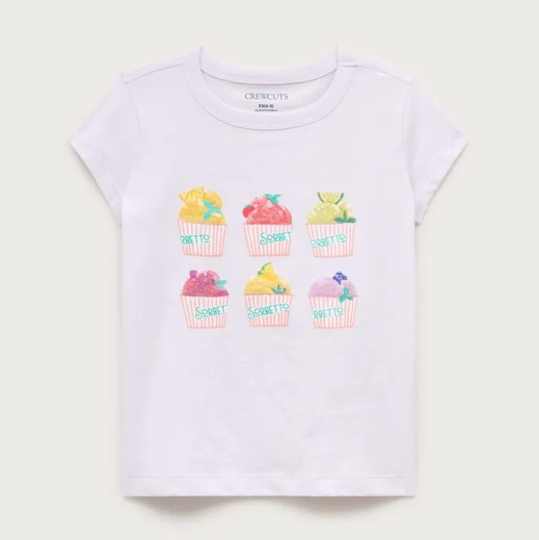 Girls' short-sleeve sorbetto graphic T-shirt with sequins