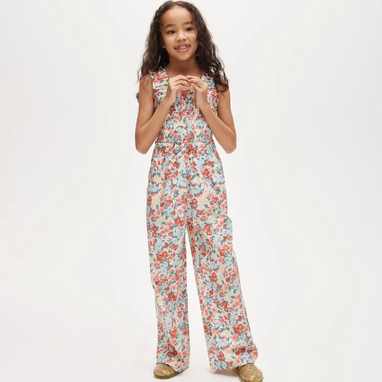 Girls' smocked jumpsuit in painted floral
