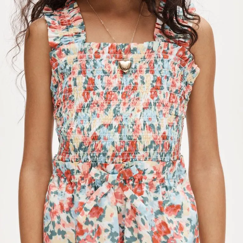 Girls' smocked jumpsuit in painted floral