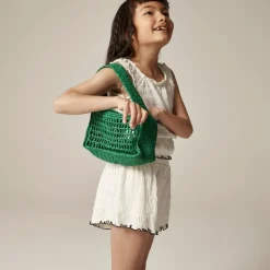 Girls' smocked lettuce-edge short in crinkled jersey