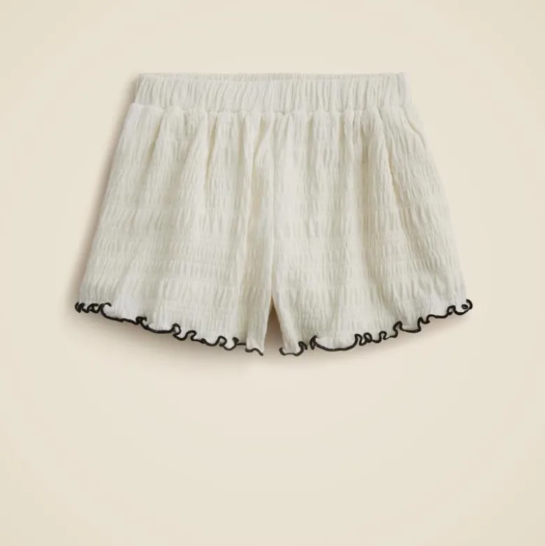 Girls' smocked lettuce-edge short in crinkled jersey