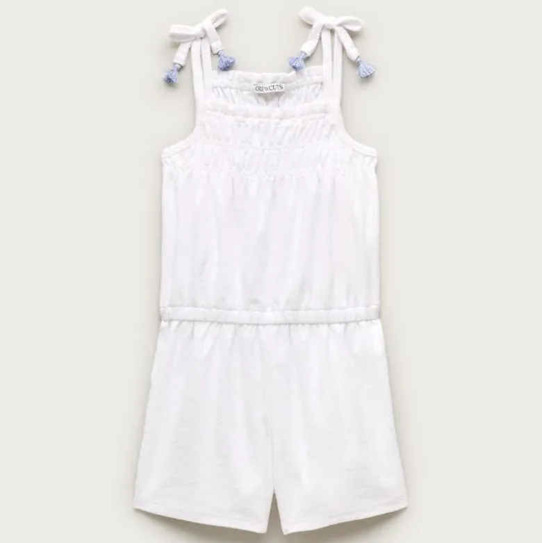 Girls' smocked romper in towel terry