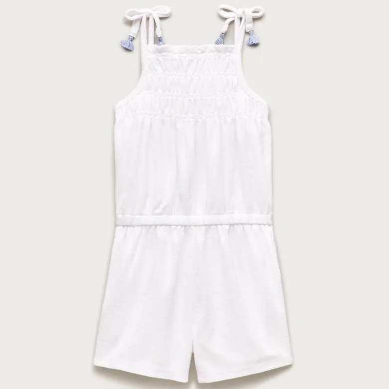 Girls' smocked romper in towel terry