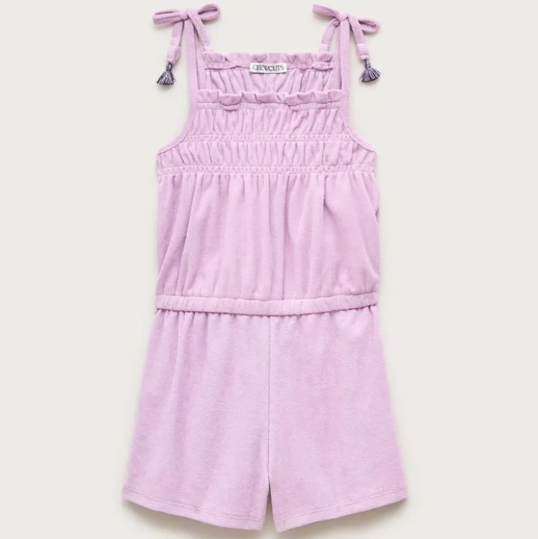 Girls' smocked romper in towel terry