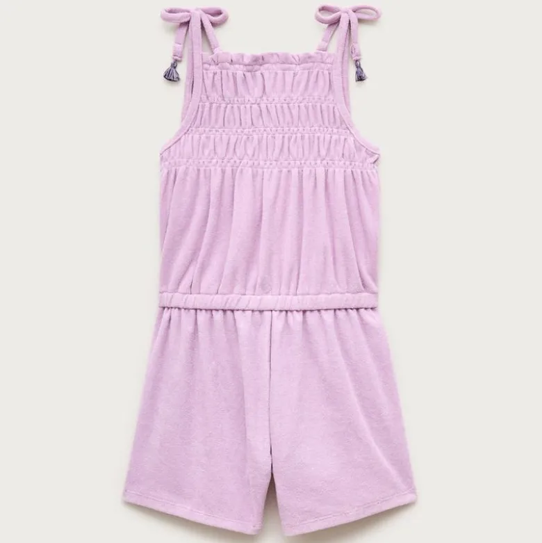 Girls' smocked romper in towel terry