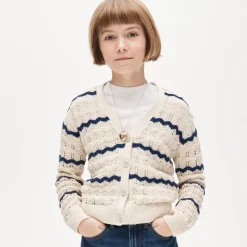Girls' squiggle cotton cardigan in stripe
