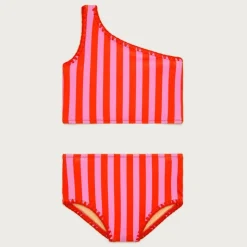 Girls' stitched one-shoulder two-piece swimsuit