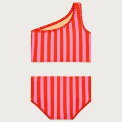 Girls' stitched one-shoulder two-piece swimsuit