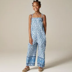 Girls' tie-shoulder jumpsuit in bandana block print