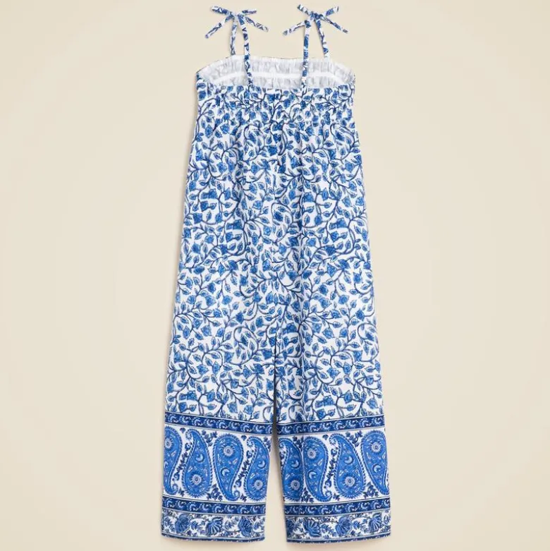 Girls' tie-shoulder jumpsuit in bandana block print