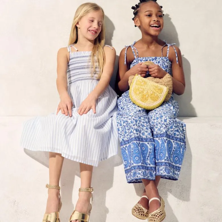 Girls' tie-shoulder jumpsuit in bandana block print