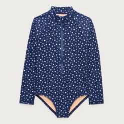 Girls' zip-up rash guard one-piece swimsuit