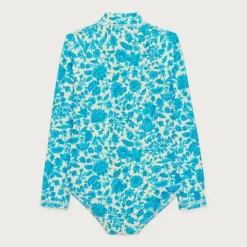 Girls' zip-up rash guard one-piece swimsuit