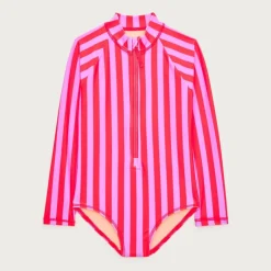 Girls' zip-up rash guard one-piece swimsuit