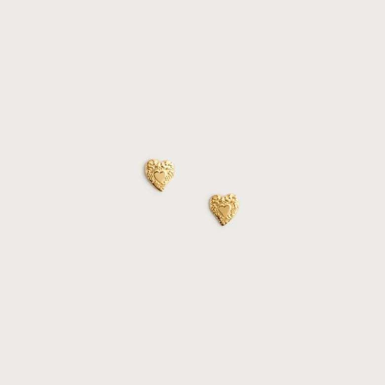 Gold vermeil engraved heart stud earrings