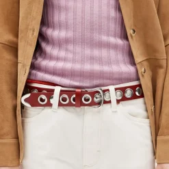 Grommet belt in Italian leather