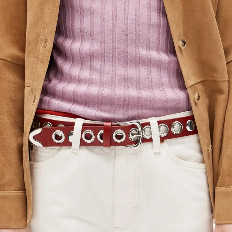 Grommet belt in Italian leather
