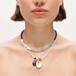 Grommet charm beaded necklaces set-of-two